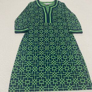 Gretchen Scott Split Neck Dress Bombay Taj Green Navy Size Small